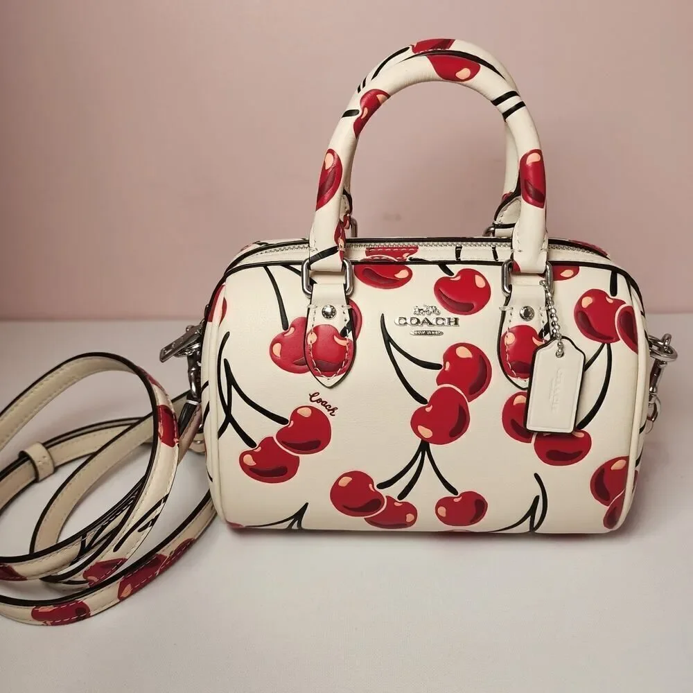 NWT Coach CY745 Mini Rowan Crossbody Bag Cherry Print Red Chalk - Picture 1 of 6